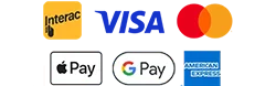 Interac, Visa, Mastercard, Apple Pay, Google Pay and American Express