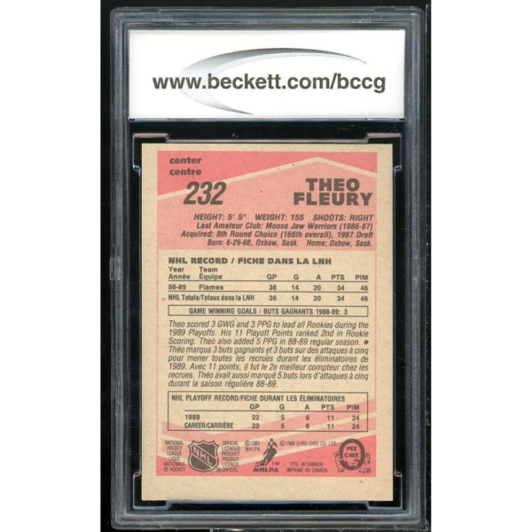 1989-90 O-Pee-Chee #232 Theo Fleury Rookie Card BGS BCCG 9 Near Mint+